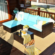 Costway - 5 Pieces Patio Rattan Furniture Set with Coffee Table-Turquoise