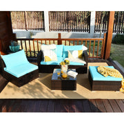 Costway - 5 Pieces Patio Rattan Furniture Set with Coffee Table-Turquoise