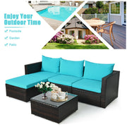 Costway - 5 Pieces Patio Rattan Furniture Set with Coffee Table-Turquoise