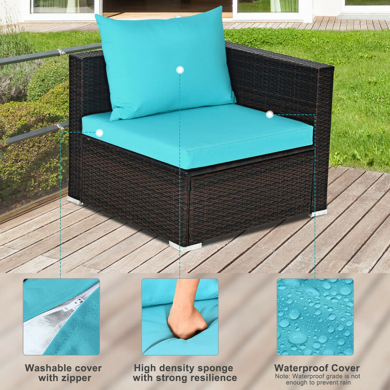 Costway - 5 Pieces Patio Rattan Furniture Set with Coffee Table-Turquoise
