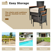 Costway - 7 Pieces Patio Rattan Dining Set with Armrest Cushioned Chair and Umbrella Hole