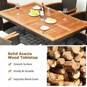 Costway - 7 Pieces Patio Rattan Dining Set with Armrest Cushioned Chair and Umbrella Hole