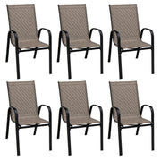 Costway - 6 Pieces Patio Stackable Dining Chairs with Curved Armrests and Breathable Fabric