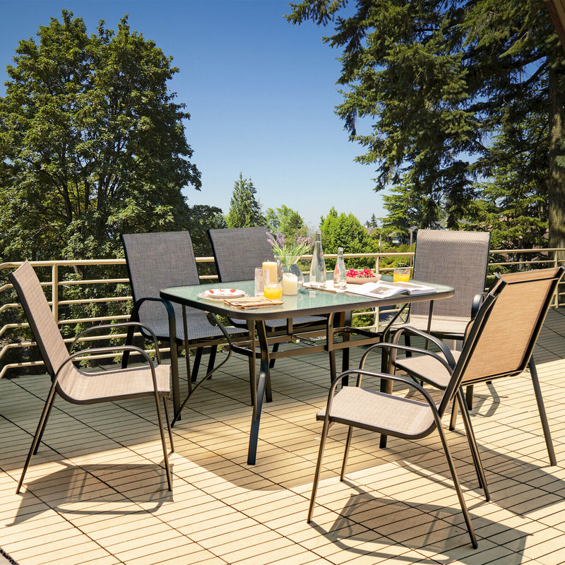 Costway - 6 Pieces Patio Stackable Dining Chairs with Curved Armrests and Breathable Fabric
