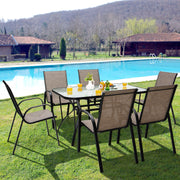 Costway - 6 Pieces Patio Stackable Dining Chairs with Curved Armrests and Breathable Fabric