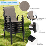 Costway - 6 Pieces Patio Stackable Dining Chairs with Curved Armrests and Breathable Fabric