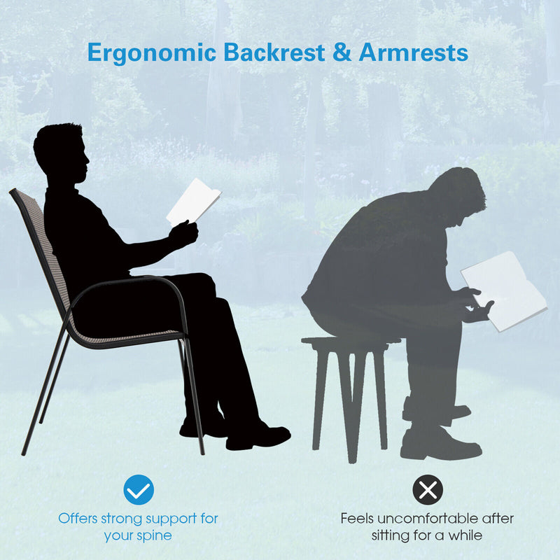 Costway - 6 Pieces Patio Stackable Dining Chairs with Curved Armrests and Breathable Fabric