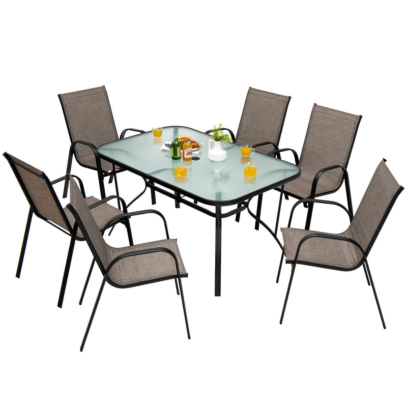Costway - 6 Pieces Patio Stackable Dining Chairs with Curved Armrests and Breathable Fabric