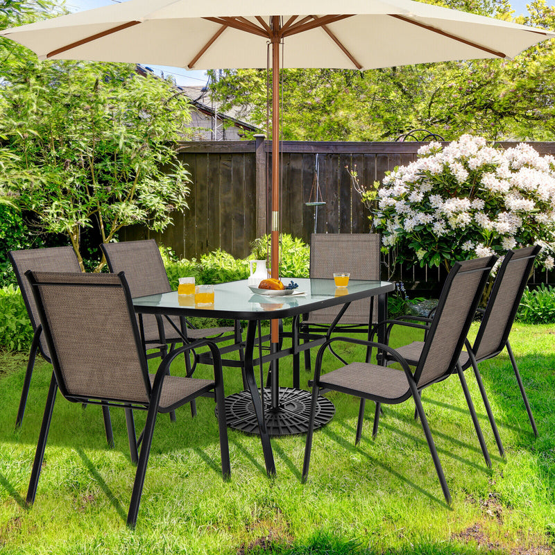 Costway - 6 Pieces Patio Stackable Dining Chairs with Curved Armrests and Breathable Fabric