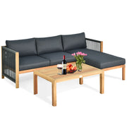 Costway - 3 Piece Patio Acacia Sofa Set with Nylon Armrest