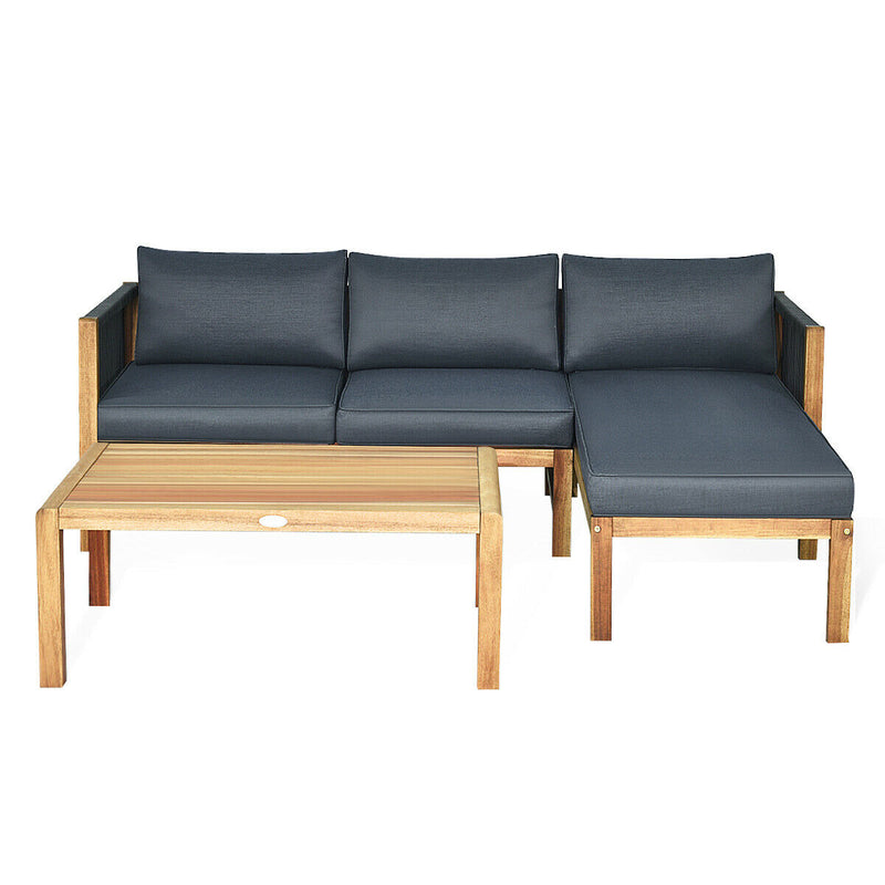 Costway - 3 Piece Patio Acacia Sofa Set with Nylon Armrest