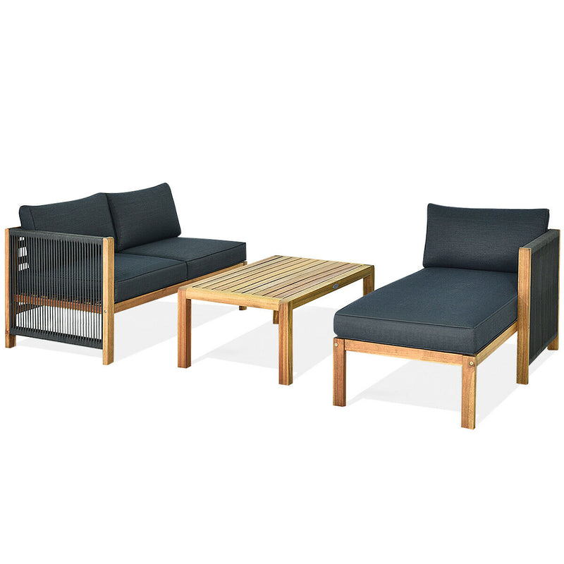 Costway - 3 Piece Patio Acacia Sofa Set with Nylon Armrest