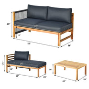 Costway - 3 Piece Patio Acacia Sofa Set with Nylon Armrest