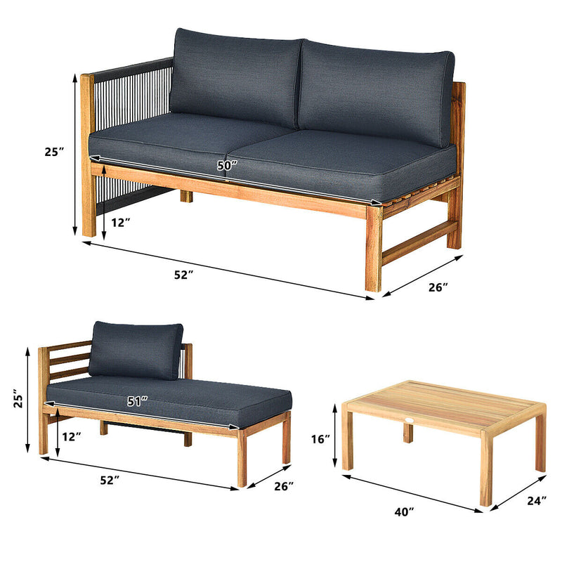Costway - 3 Piece Patio Acacia Sofa Set with Nylon Armrest