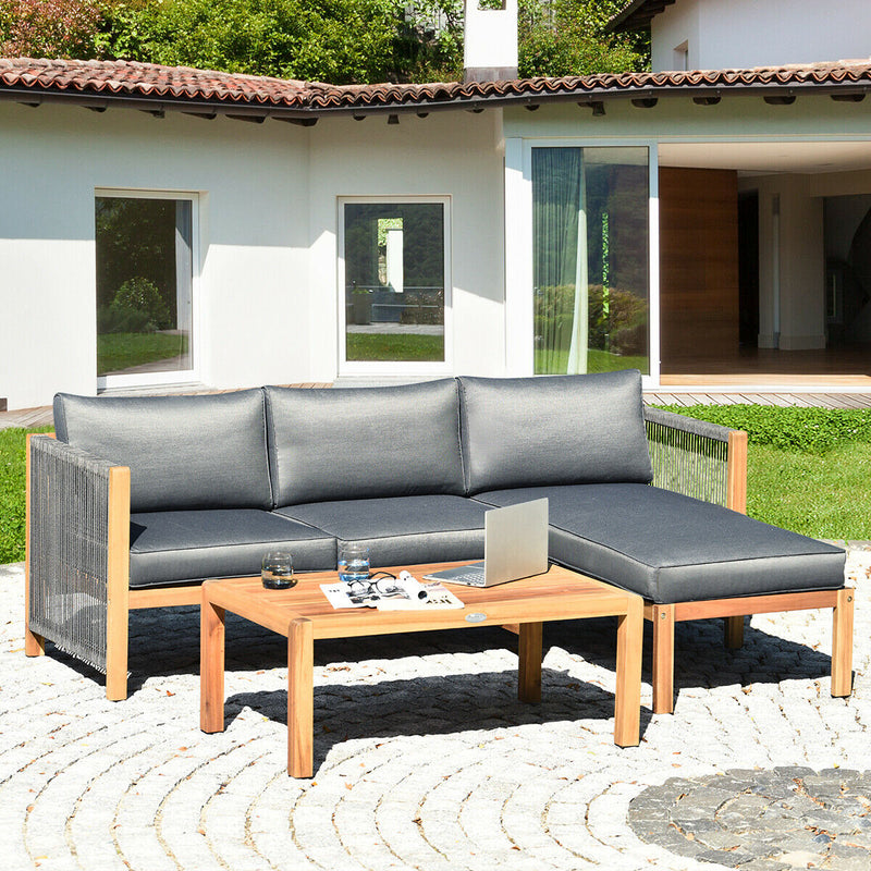Costway - 3 Piece Patio Acacia Sofa Set with Nylon Armrest