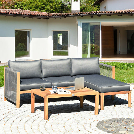 Costway - 3 Piece Patio Acacia Sofa Set with Nylon Armrest
