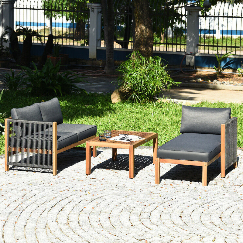 Costway - 3 Piece Patio Acacia Sofa Set with Nylon Armrest