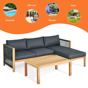Costway - 3 Piece Patio Acacia Sofa Set with Nylon Armrest