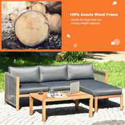 Costway - 3 Piece Patio Acacia Sofa Set with Nylon Armrest
