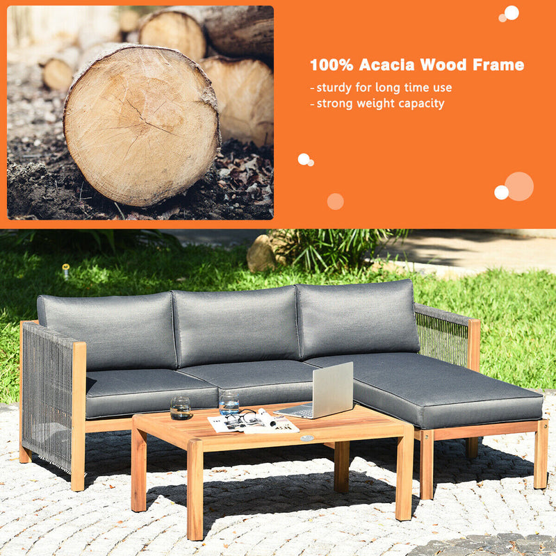 Costway - 3 Piece Patio Acacia Sofa Set with Nylon Armrest