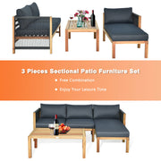 Costway - 3 Piece Patio Acacia Sofa Set with Nylon Armrest