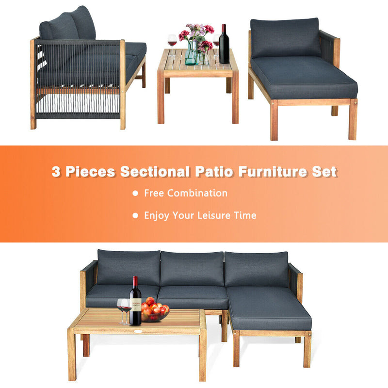 Costway - 3 Piece Patio Acacia Sofa Set with Nylon Armrest