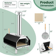 Outdoor Pizza Oven with Pizza Stone and Foldable Legs for Camping - Black