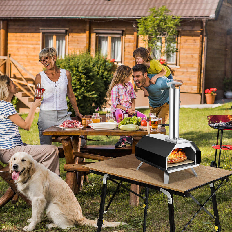 Outdoor Pizza Oven with Pizza Stone and Foldable Legs for Camping - Black