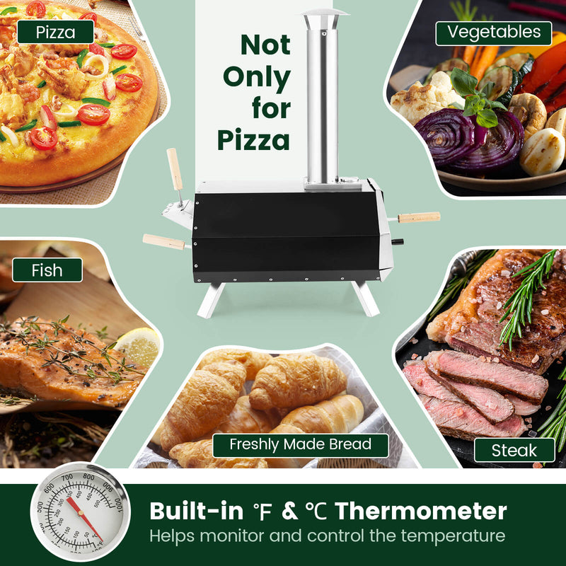 Outdoor Pizza Oven with Pizza Stone and Foldable Legs for Camping - Black