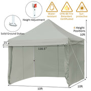 Costway - 10 x 10 Feet Pop up Gazebo with 4 Height and Adjust Folding Awning-Gray