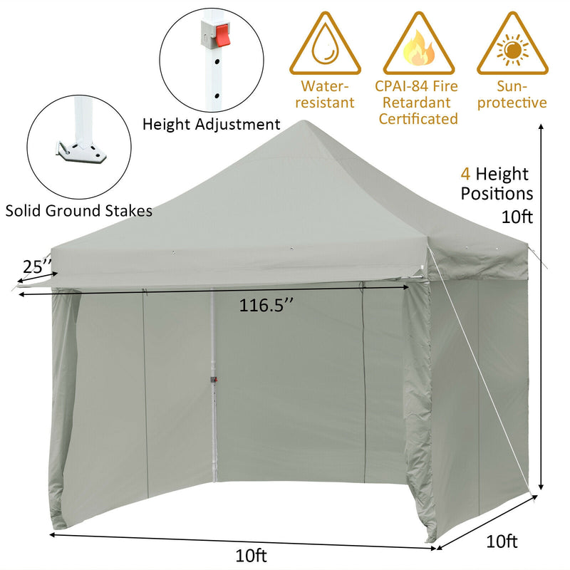 Costway - 10 x 10 Feet Pop up Gazebo with 4 Height and Adjust Folding Awning-Gray