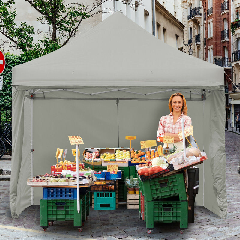 Costway - 10 x 10 Feet Pop up Gazebo with 4 Height and Adjust Folding Awning-Gray