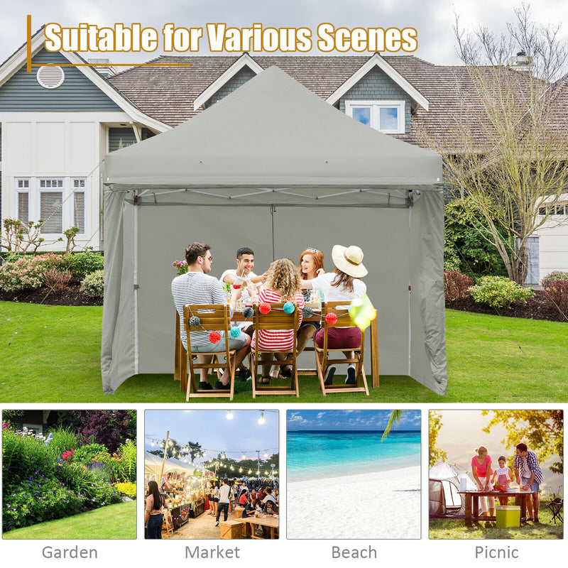 Costway - 10 x 10 Feet Pop up Gazebo with 4 Height and Adjust Folding Awning-Gray