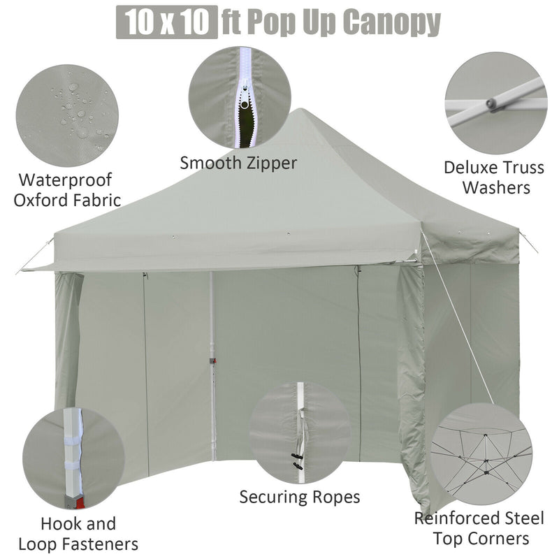 Costway - 10 x 10 Feet Pop up Gazebo with 4 Height and Adjust Folding Awning-Gray