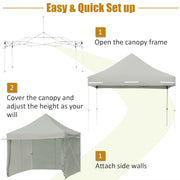 Costway - 10 x 10 Feet Pop up Gazebo with 4 Height and Adjust Folding Awning-Gray