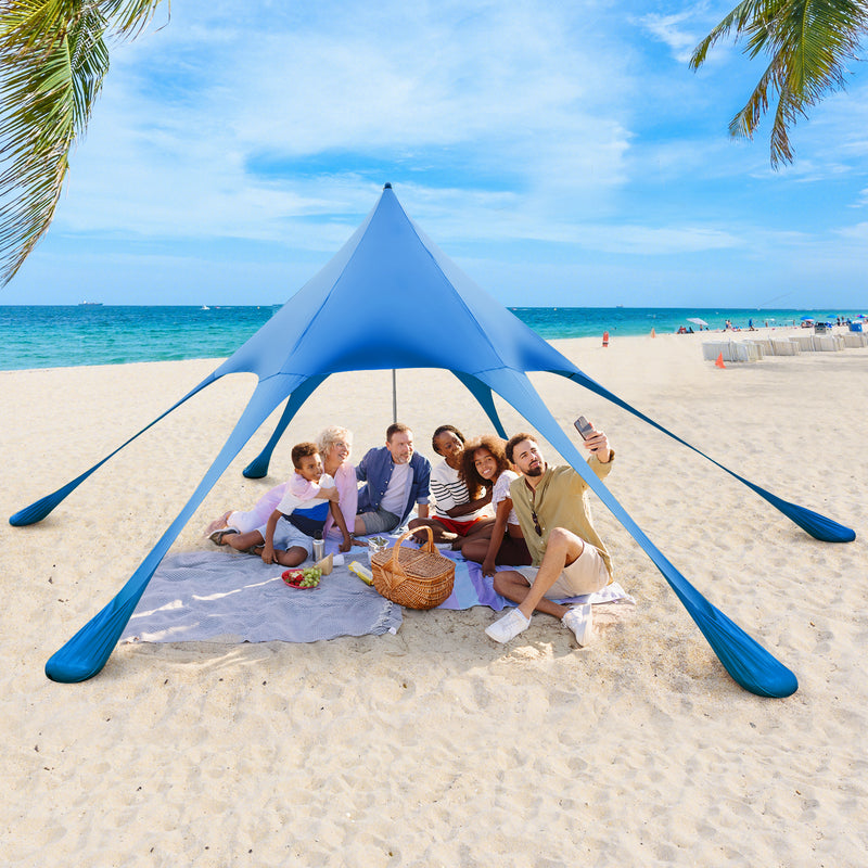 Costway - 20 x 20 Feet Beach Canopy Tent with UPF50+ Sun Protection and Shovel-Blue