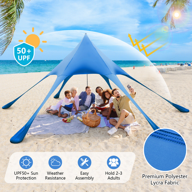 Costway - 20 x 20 Feet Beach Canopy Tent with UPF50+ Sun Protection and Shovel-Blue