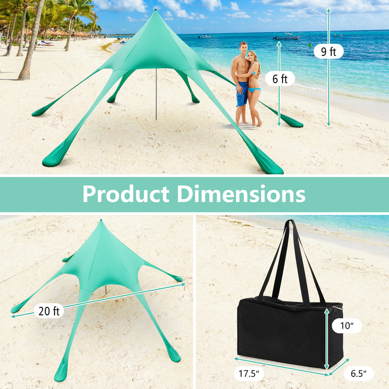 Costway - 20 x 20 Feet Beach Canopy Tent with UPF50+ Sun Protection and Shovel-Green