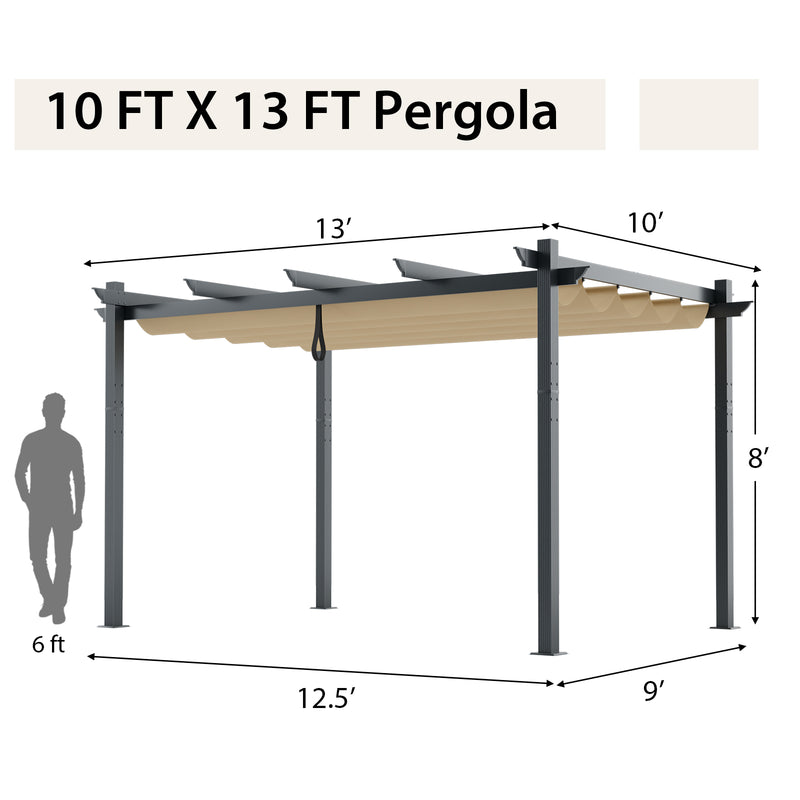 Costway - 10 x 13 Feet Outdoor Aluminum Retractable Pergola Canopy Shelter-Beige