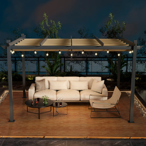 Costway - 10 x 13 Feet Outdoor Aluminum Retractable Pergola Canopy Shelter-Beige