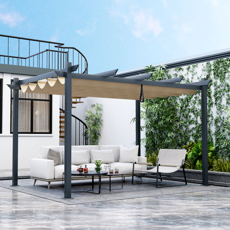 Costway - 10 x 13 Feet Outdoor Aluminum Retractable Pergola Canopy Shelter-Beige