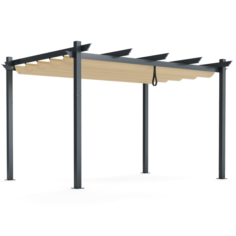Costway - 10 x 13 Feet Outdoor Aluminum Retractable Pergola Canopy Shelter-Beige