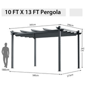 Costway - 10 x 13 Feet Outdoor Aluminum Retractable Pergola Canopy Shelter-Gray