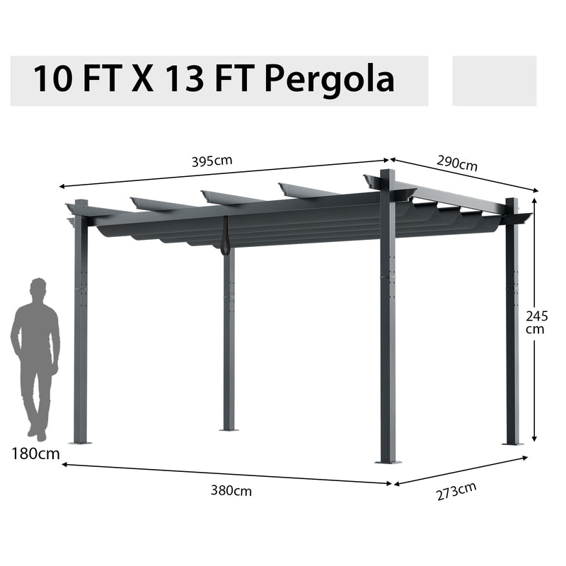 Costway - 10 x 13 Feet Outdoor Aluminum Retractable Pergola Canopy Shelter-Gray