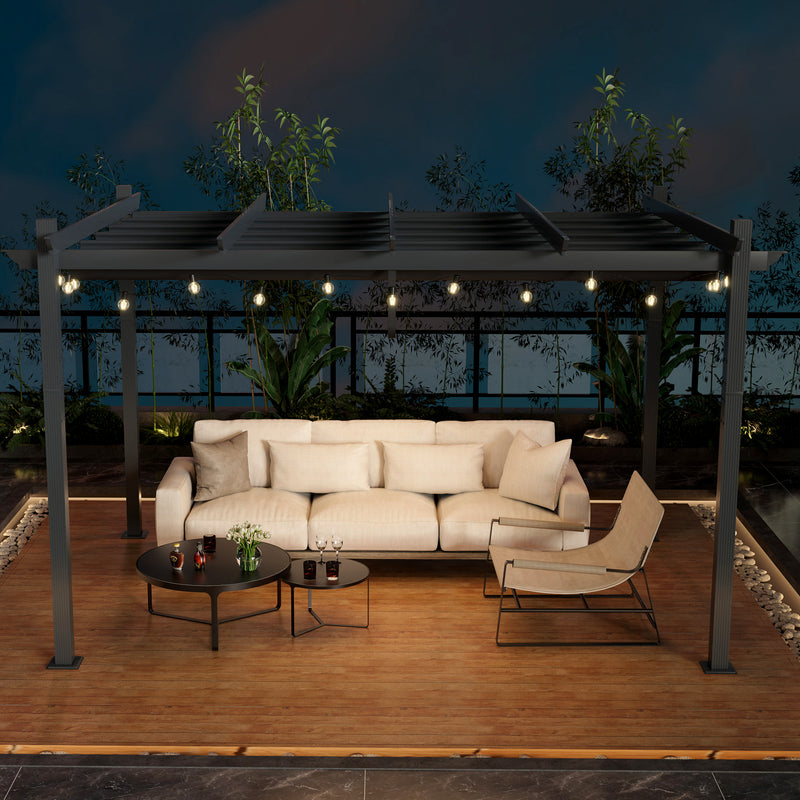 Costway - 10 x 13 Feet Outdoor Aluminum Retractable Pergola Canopy Shelter-Gray