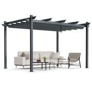 Costway - 10 x 13 Feet Outdoor Aluminum Retractable Pergola Canopy Shelter-Gray