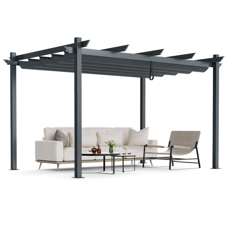 Costway - 10 x 13 Feet Outdoor Aluminum Retractable Pergola Canopy Shelter-Gray