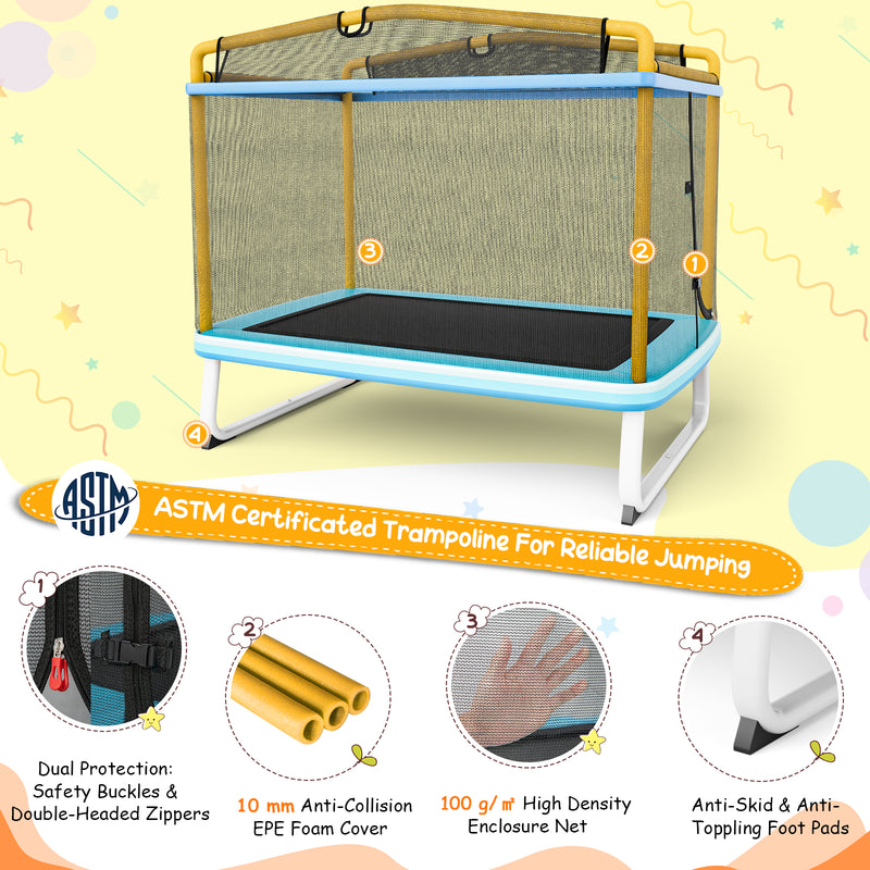 Costway - 6 Feet Rectangle Trampoline with Swing Horizontal Bar and Safety Net-Yellow