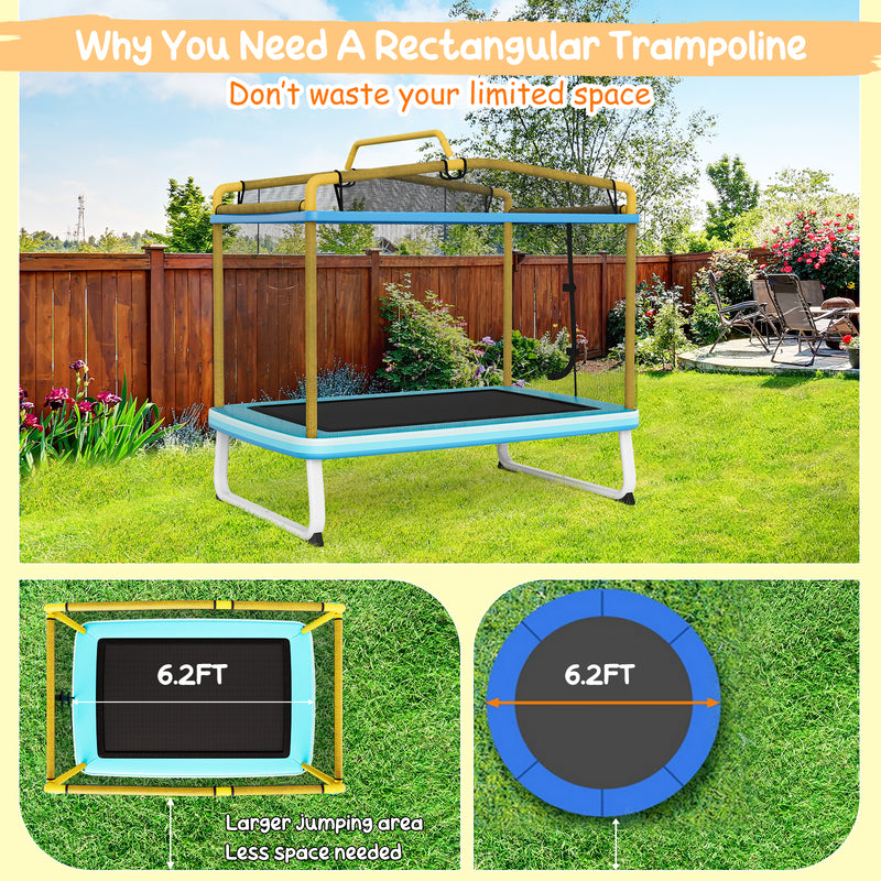 Costway - 6 Feet Rectangle Trampoline with Swing Horizontal Bar and Safety Net-Yellow