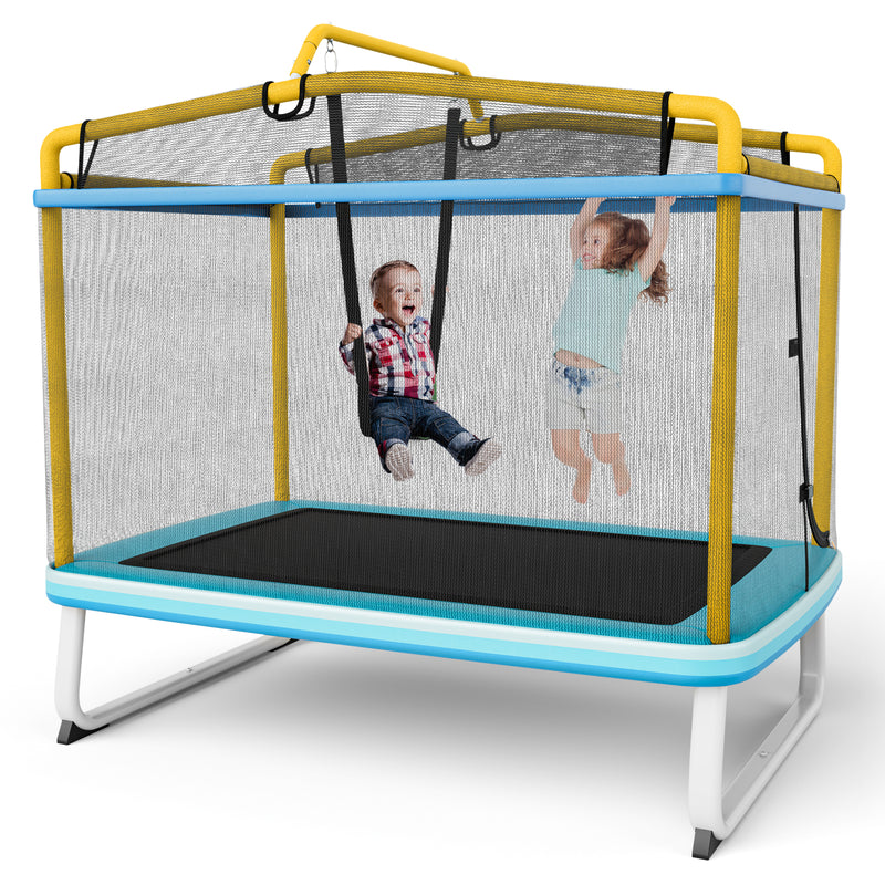 Costway - 6 Feet Rectangle Trampoline with Swing Horizontal Bar and Safety Net-Yellow